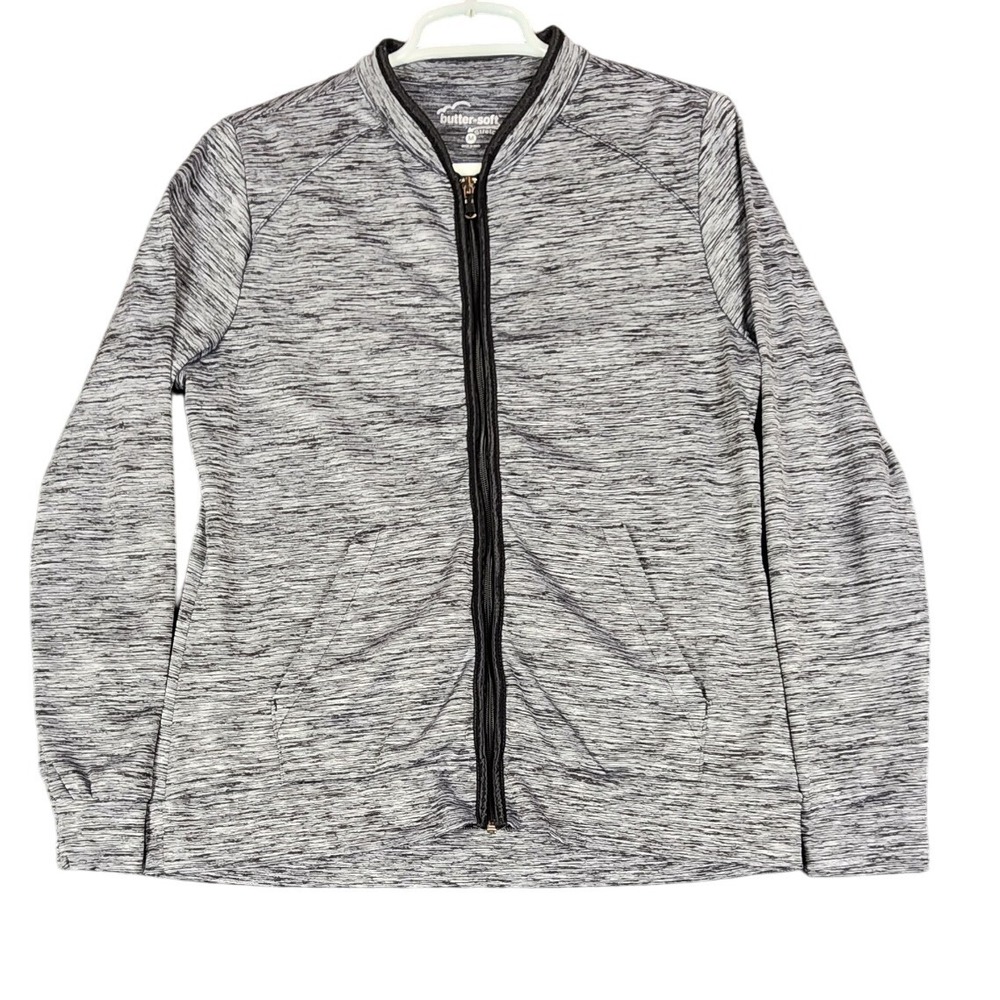 butter-soft Stretch Gray Zip‎ Front Jacket Lightweight Athletic Style